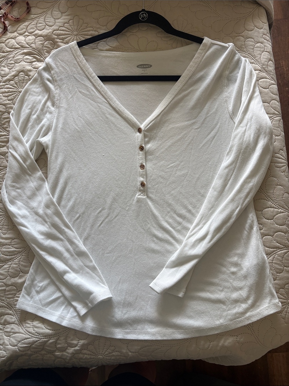 Old Navy White Long-Sleeve Henley Top with Button Placket